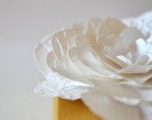 4 White Paper Flower Adornments Stitched Embossed