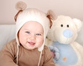 Felted wool hat MOUSE in white&cream, size 6-12 month, 42cm