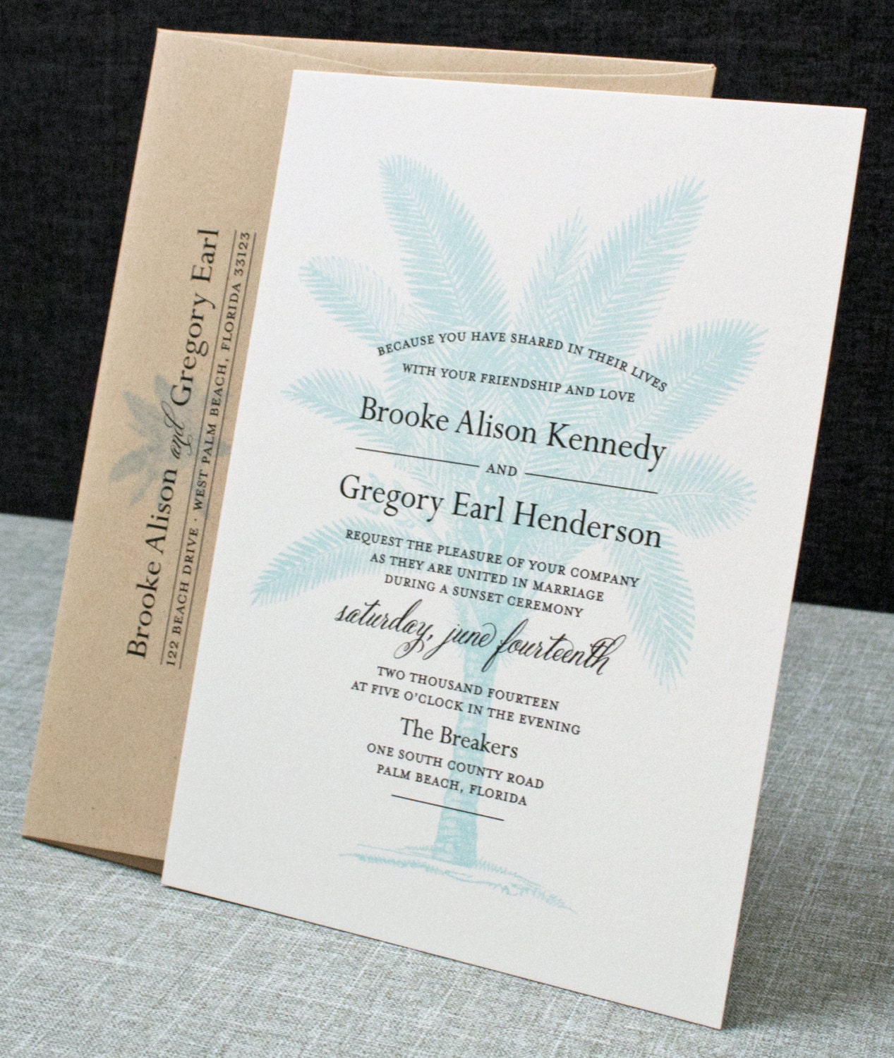 Brooke Palm Tree Wedding Invitation - Destination Invitation (Sample)