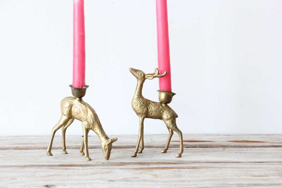 Brass Deer Couple Candle Holders. - GallivantingGirls
