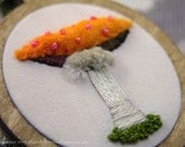The Death Cap Pendant - Miniature Stumpwork Embroidery and Birch Wood
