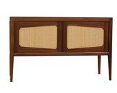 Credenza, Entertainment center, Mid century modern, Mad Men, caning, solid wood walnut, free shipping