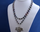 Raven's Wing Pearls Necklace and Thai Karen Hill Tribe Silver Pendant Multistrand Statement Metalwork 3rd and 30th Anniversary-Moonglow