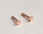 14k Solid Rose Gold 2mm Recycled Gold Tiny Dainty Simple Geometric Square Stud Earrings