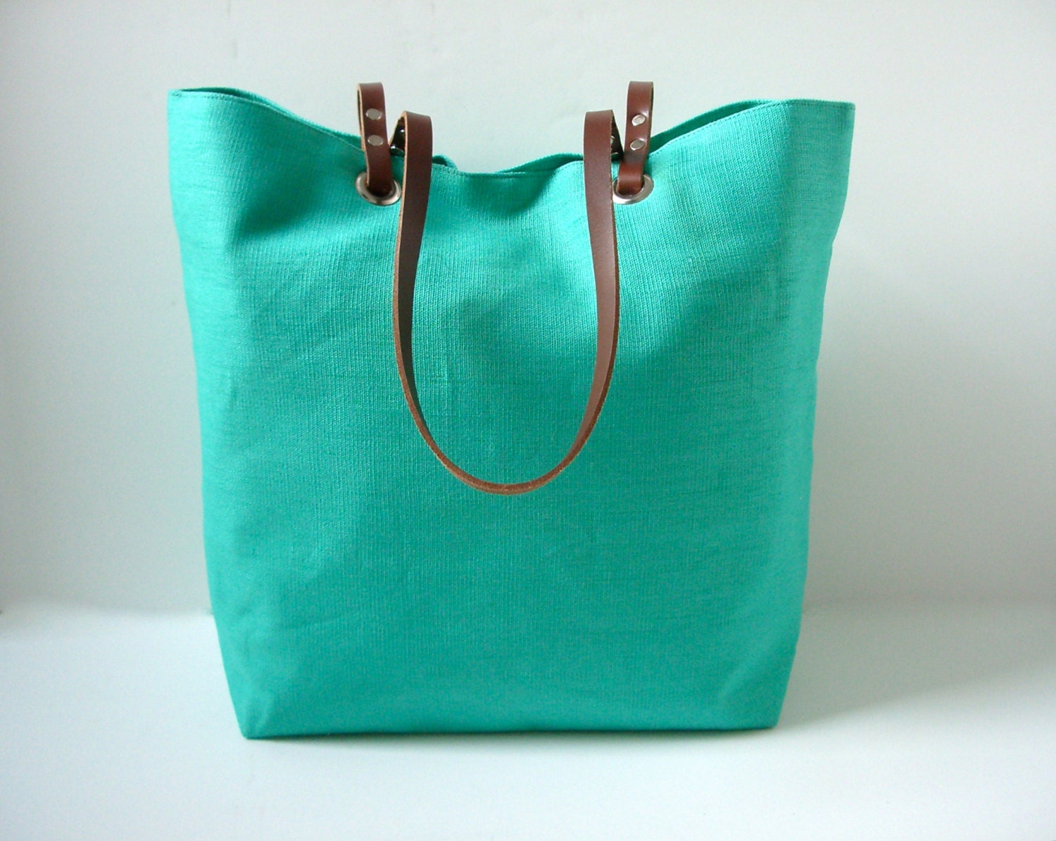 Bright Beach Bag, Turquoise Tote Bag, Aqua Linen Bag, Resort Tote Bag, Colorful Tote Bag, Summer Tote Bag,Linen Tote for Women
