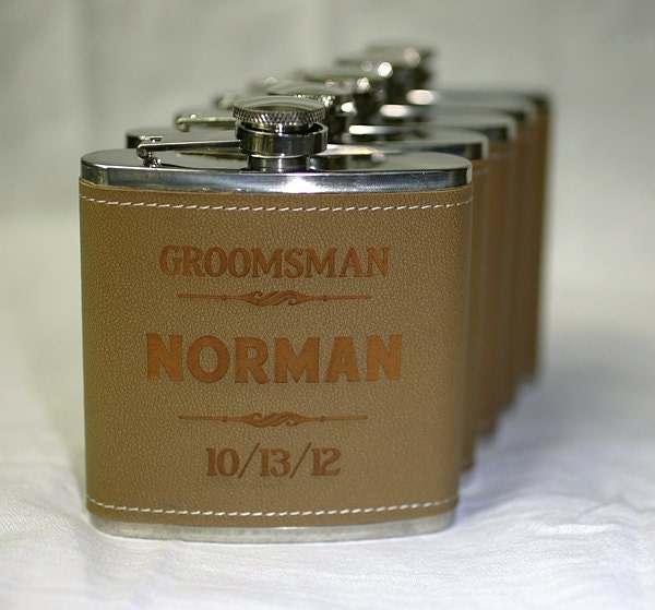 7 Personalized Laser Engraved Leather Flask Weddings Best Man Groomsman
