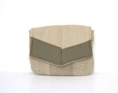 travel clutch // cream and tan herringbone cotton - cream tweed - slate gray vegan leather // cosmetics bag with mirror