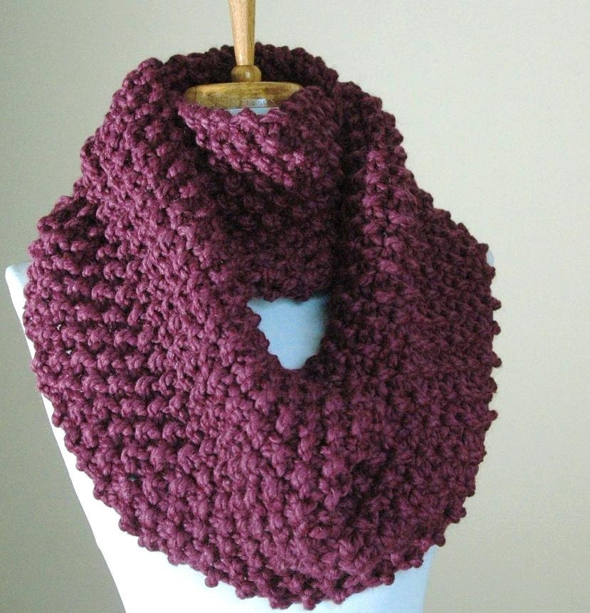 Chunky Hand Knit Infinity Scarf in Purple Fig Textured Pattern Original Design - PhylPhil