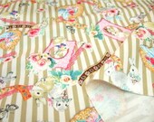SALE One Yard Japanese Cotton Kokka Fabric Bunny Rabbit Frame Stripes Ribbon