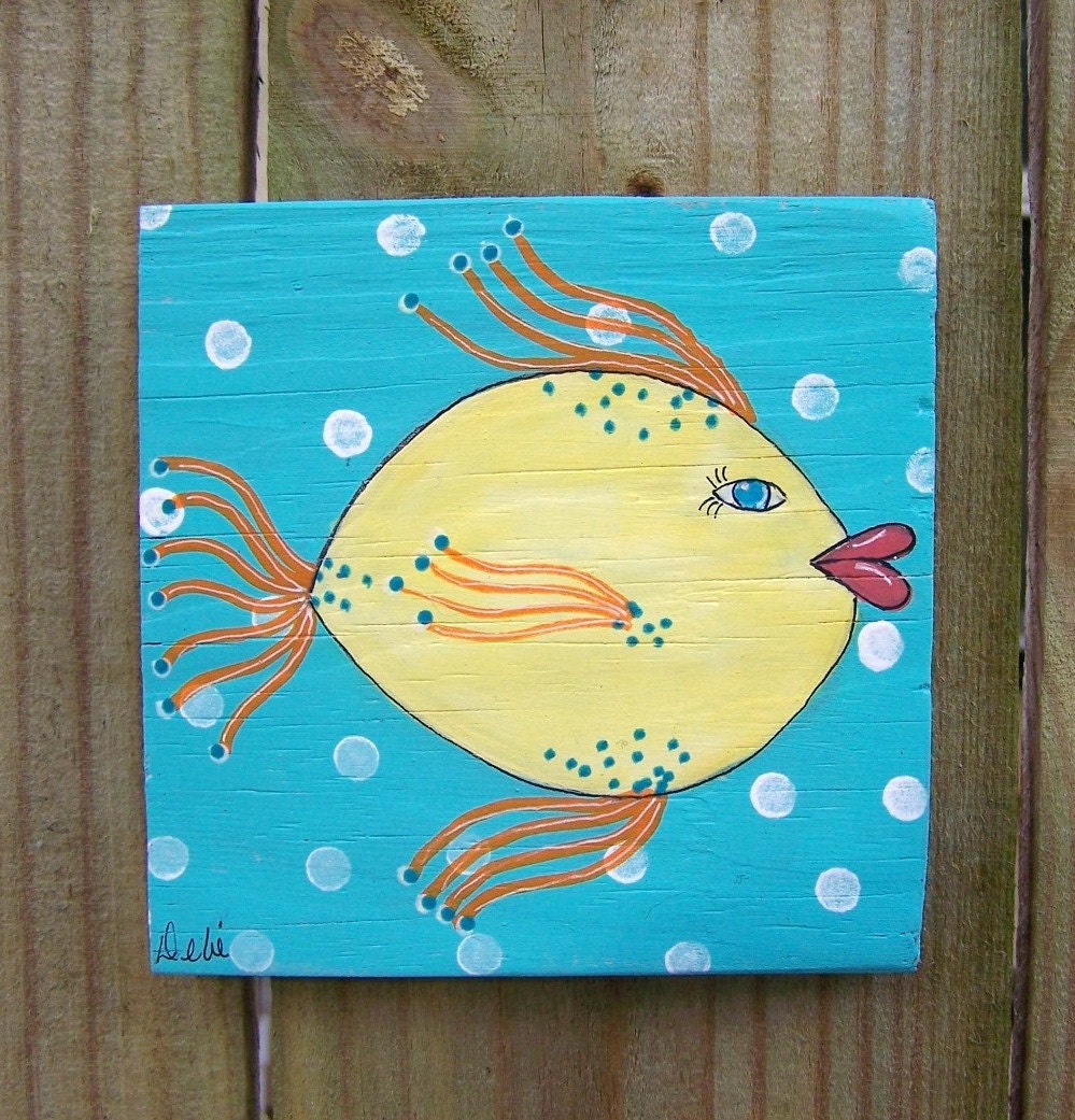 Folk Art Fish Painting Original Whimsical Childrens, Kids, Nursery  Art