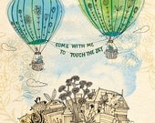 touch the sky green and blue -fine art print - a Sweet William illustration on archival paper.