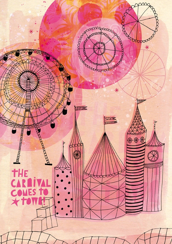 Carnival Comes to Town Art Print A4 8x11