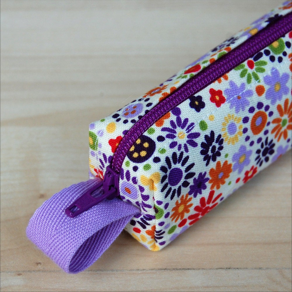 Water Color Flowers Bitty Bag (petite pencil or makeup case)