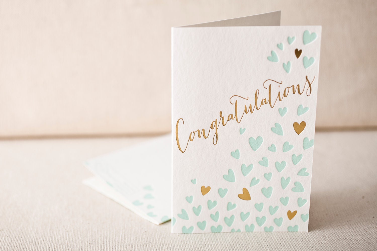 Letterpress & Foil Stamped Greeting Card - Heartfelt Congratulations, Bamboo paper, kraft paper envelope, CF4-113T