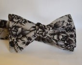 Black and Grey Floral Cotton Adjustable Bow Tie