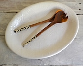 White Serving Platter  - large oval platter - stoneware - Wobbly Plates Series