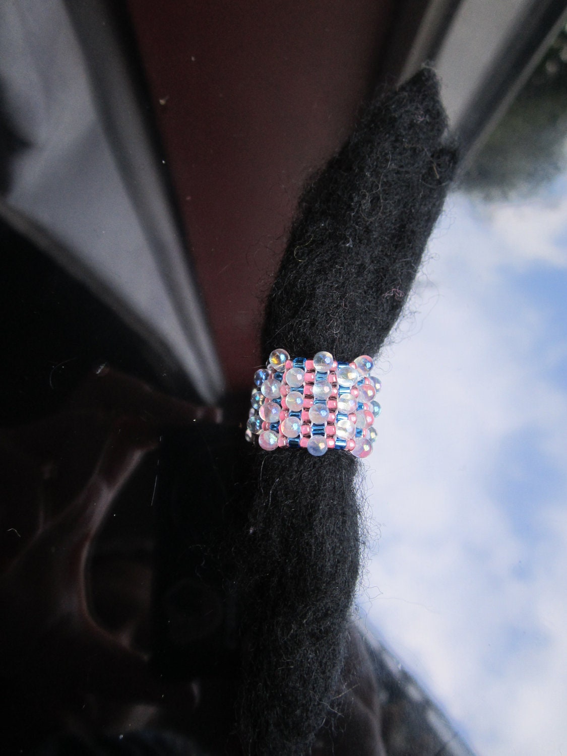 Tear drop beaded dreadlock cuff or bead made with miyuki drop seed beads pink and turquoise