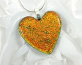Small Orange Glass Heart Necklace Dichroic Glass Jewelry