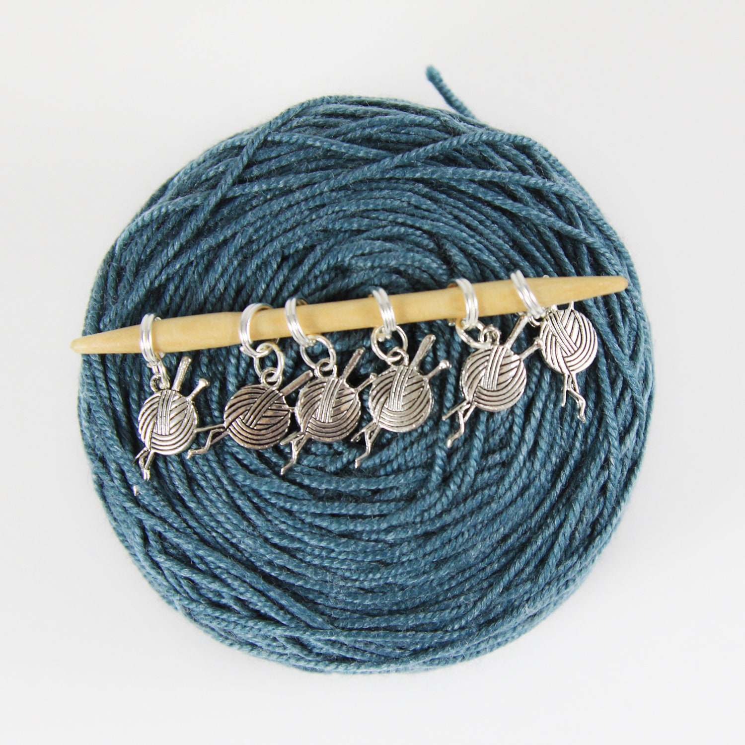 6 Knitting Stitch Markers -Yarn Ball