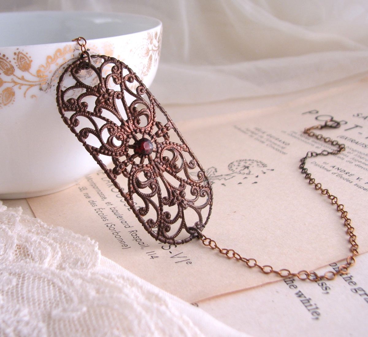 Victorian style filigree choker Vintage  brass