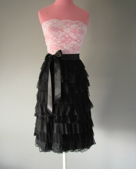 B L A C K chantilly skirt.  womens slip skirt. custom sizes
