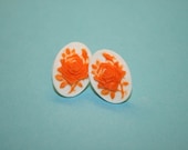 Small Orange Rose Cameo Earrings