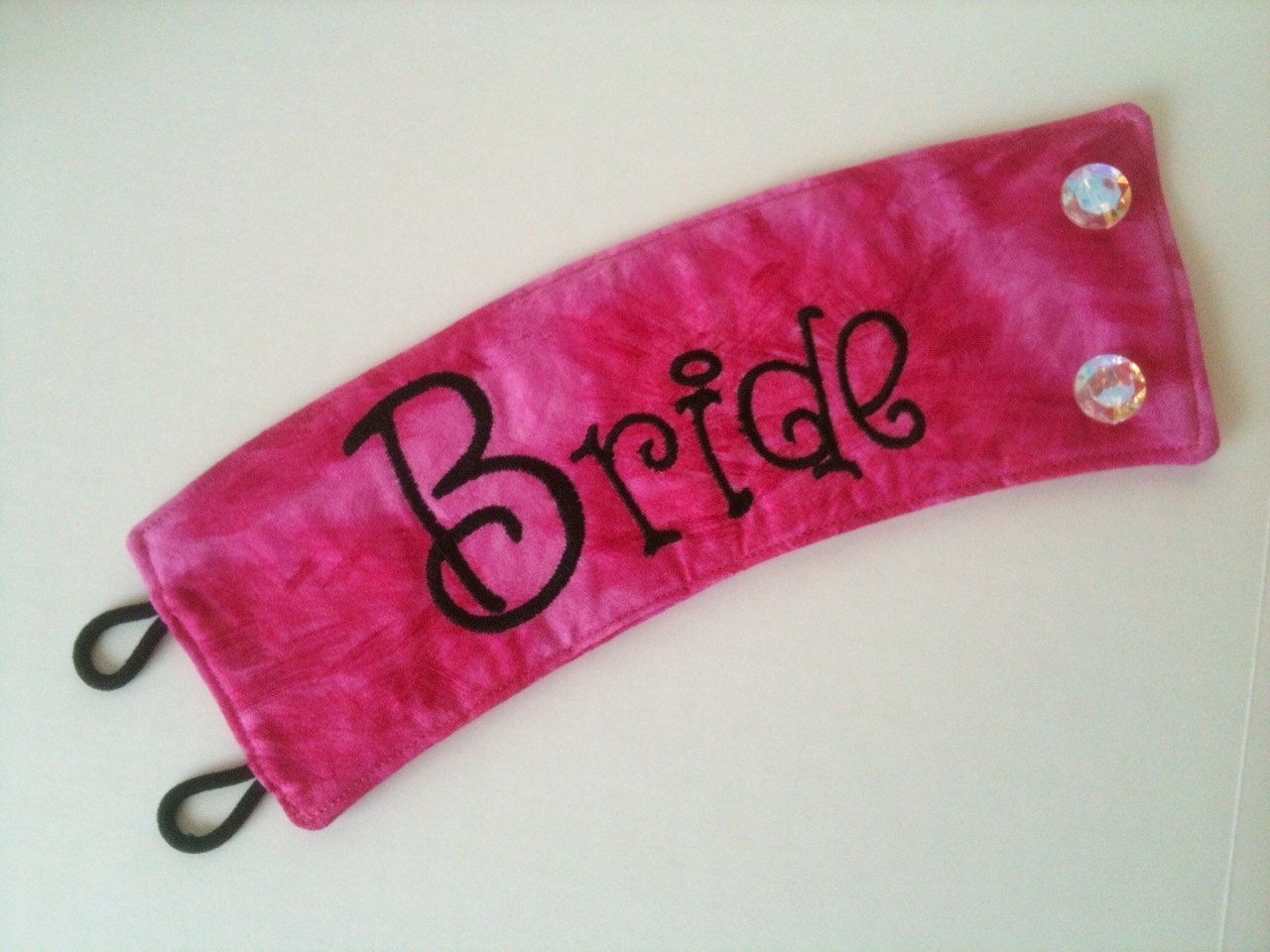 Bride Embroidered Coffee Cozy in Hot Pink and Black OOAK