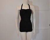 50s swimsuit / Black Beauty Vintage 1950's Sea Nymph Ruched Swimsuit