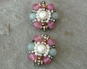 Beaded Earrings with Faux Pearls and Rhinestones Vintage