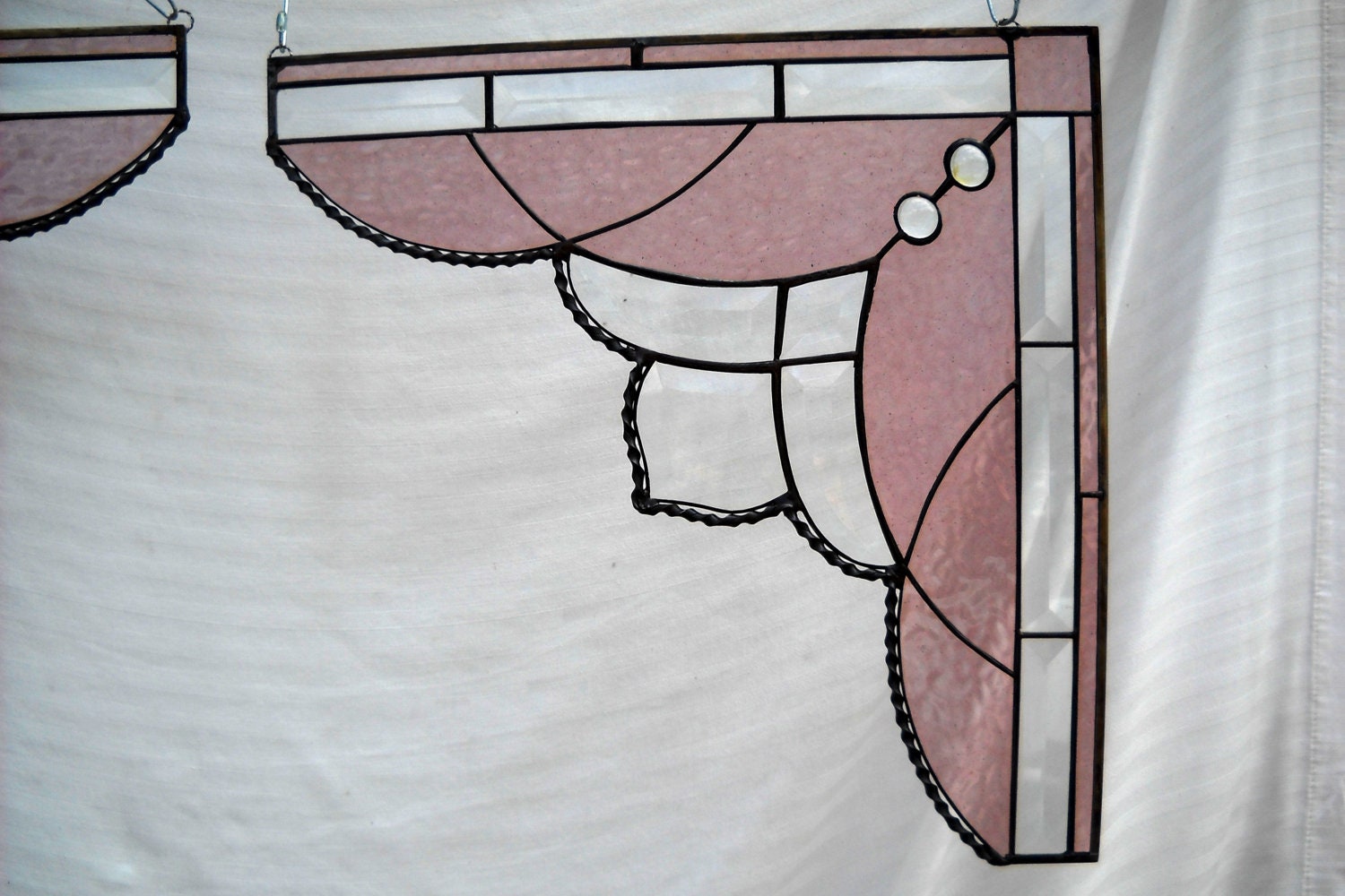 Vintage Look Stained Glass Lace Curtains PAIR Cafe Curtains or Corner Room Dividers