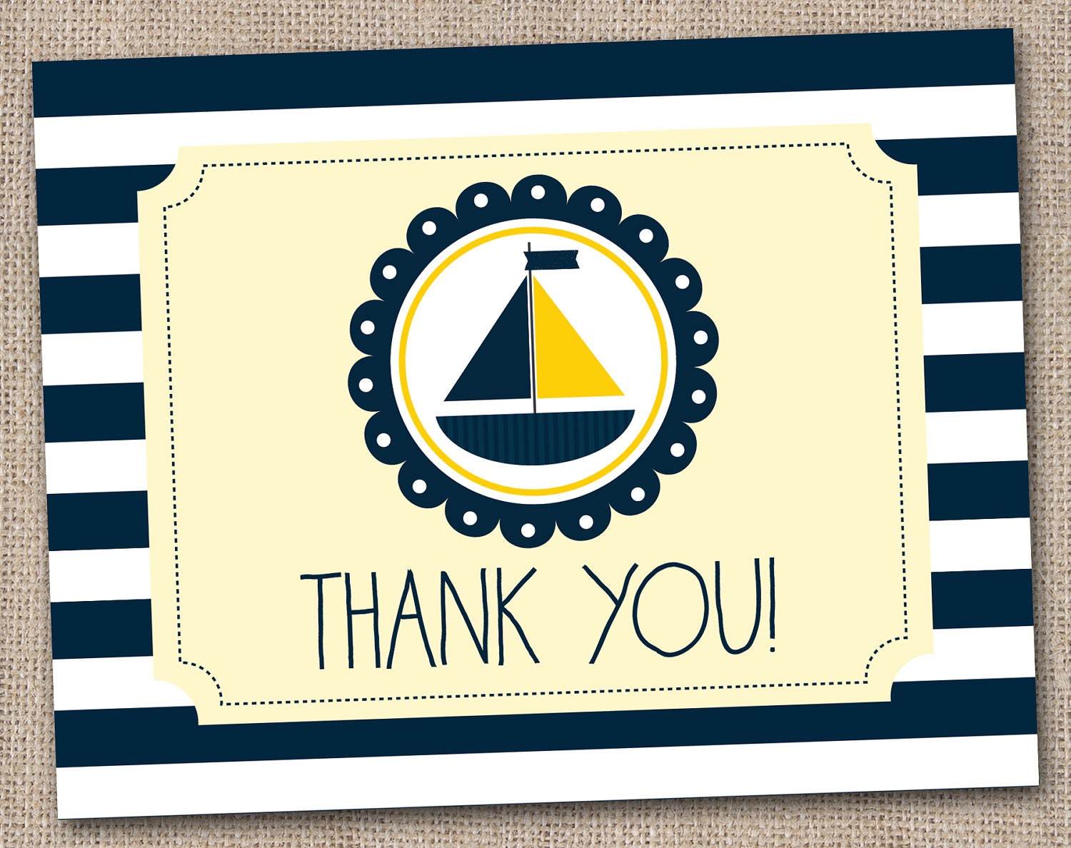 Printable Thank You Card Design - Yellow and Navy Blue Sailboat and Stripes INSTANT DOWNLOAD Il_570xn