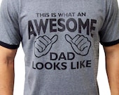 AWESOME DAD This is what an dad looks like Mens daddy T-shirt RINGER shirt tshirt gift Father's Day new baby gift