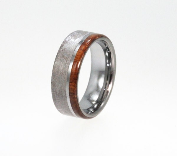 Meteorite Ring Mens Tungsten Meteorite Wedding Rings with Ironwood ...