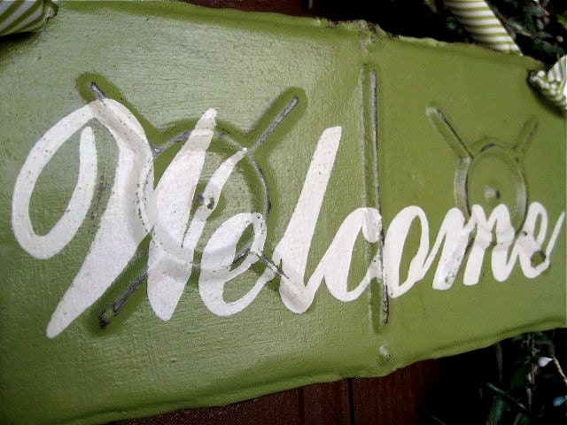 Welcome Sign made with Antique Ceiling Tin Tile