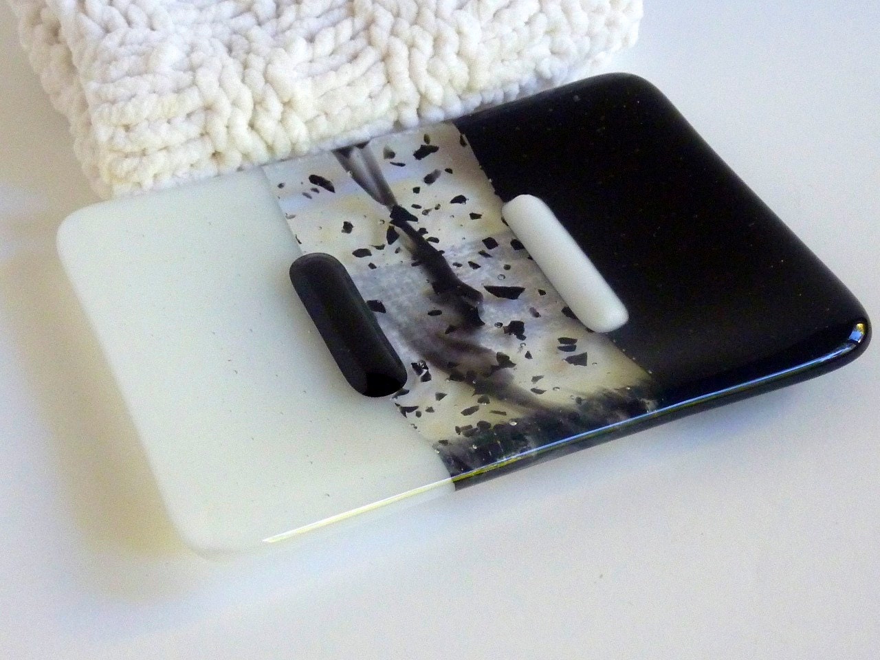 Glass Soap Dish Black and White
