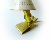 Vintage Lamp Reading Light Clip On Lite Brass Metal White Shade in Original Box Home Lighting