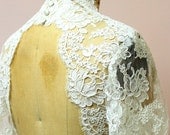 Reserved for Toni - Custom Keyhole Back Alencon Lace Bolero with Short Sleeves