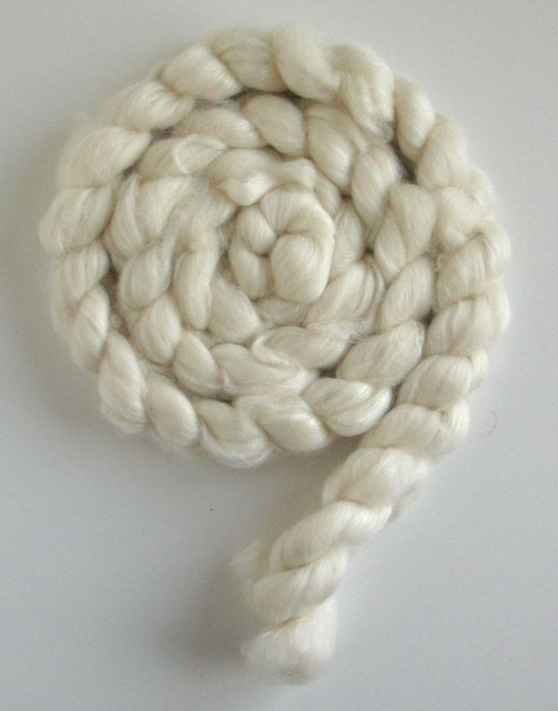 Merino Tussah Silk Wool Roving - Undyed Spinning or Felting Fiber Fiber, 3.9 ounces