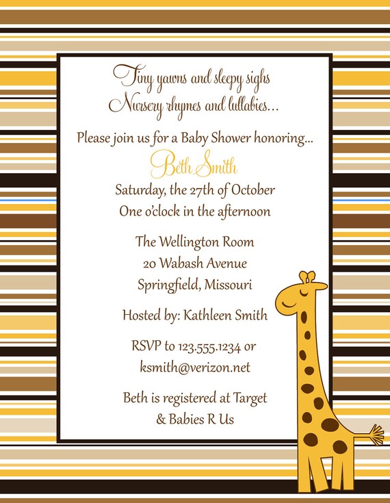 Giraffe Baby Shower invitation Personalized (set of 10) Il_570xn