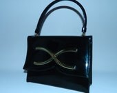vintage 1960s purse LEWIS 60s black patent kelly bag