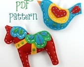 PDF Pattern Felt Dala Horse and Swedish Bird Xmas Ornament Patterns