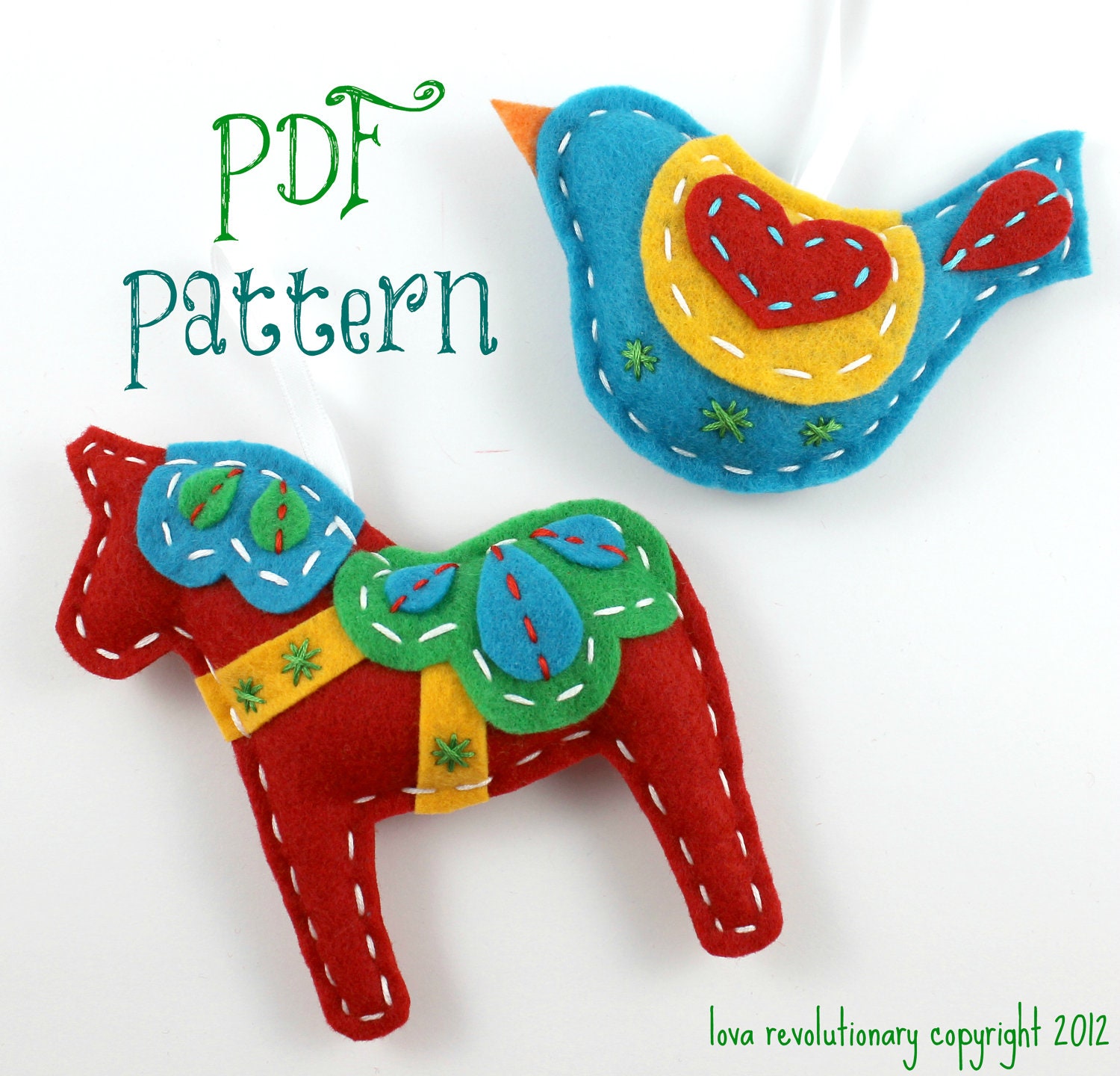 PDF Pattern Felt Dala Horse and Swedish Bird Xmas Ornament Patterns