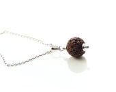 Crystal Ball Pendant, Rhinestone & Sterling Silver Necklace in Cappuccino Mocha Coffee Brown