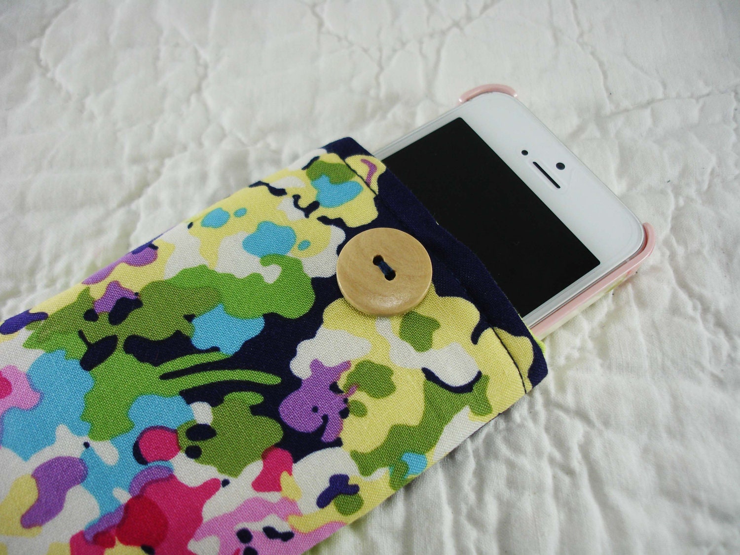 iPhone 5 Sleeve Ready to Ship Amy Butler Water Bouquet in Navy