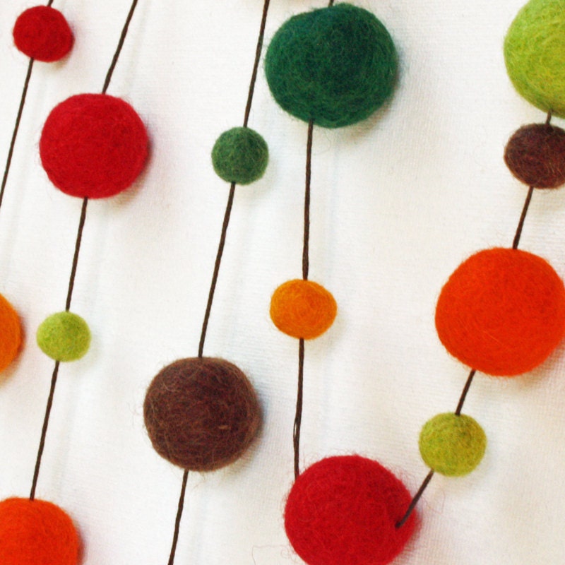 Autumn Wool Felt Ball Garland - 4 yards - 60 balls 1cm/2cm