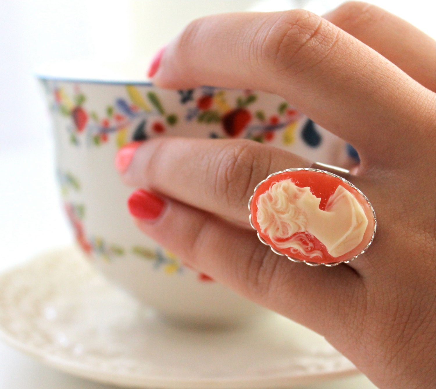Coral Summer-  Cameo Ring