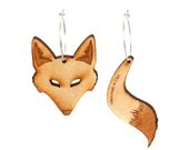 Wooden Fox & Tail Hoop Earrings