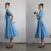 Vintage 50s Dress . Bunny Print . Mid Century Gown . High Fashion . Teal Blue