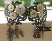 Vintage Nature Altered  Button Bracelet Filigree Bracelet Vintage Nature Ornate Charm Bracelet Cuff Bracelet