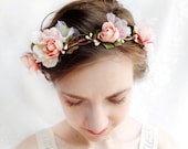 pink flower bridal wreath, bridal headpiece, blush pink hair circlet - EVER AFTER - flower girl, head wreath, garden wedding